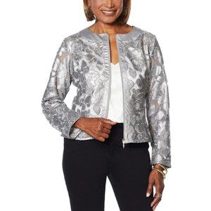 Colleen Lopez Best Dressed Silver Faux Leather And Mesh Jacket